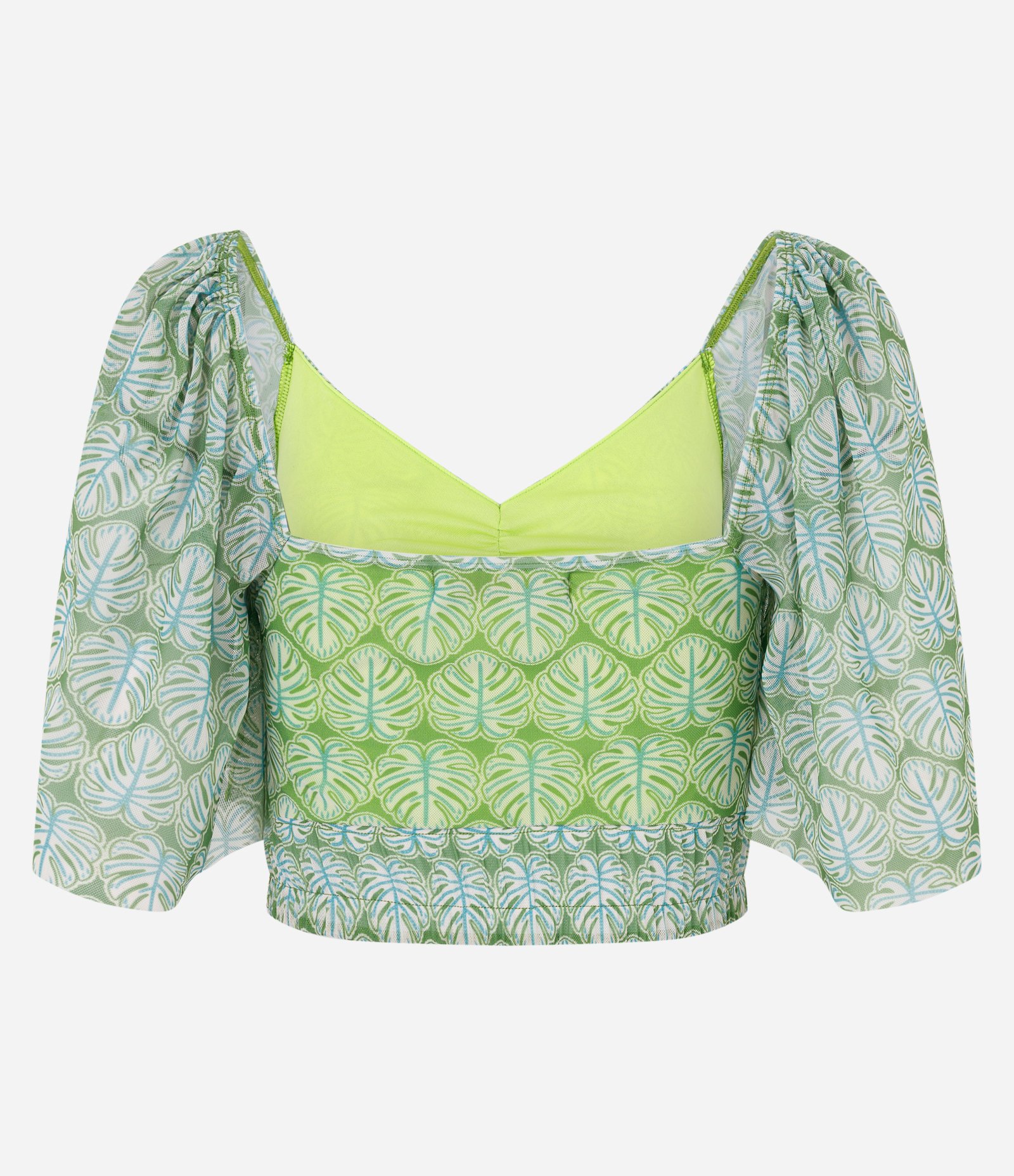 Blusa em Tule com Estampa de Folhagens Verde 7