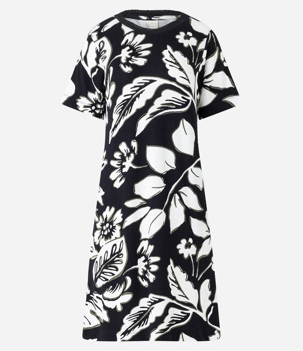 Vestido T-Shirt em Viscose com Folhagens Estampadas
