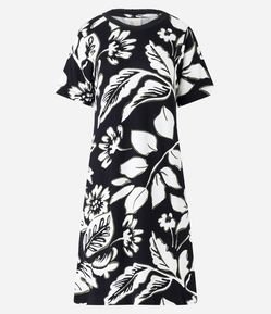 Vestido T-Shirt em Viscose com Folhagens Estampadas