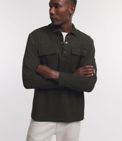 Blusão em Meia Malha Canelada com Botões na Gola