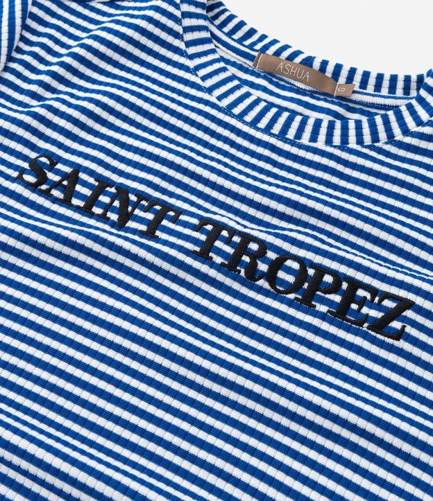 Blusa em Ribana Listrada com Saint Tropez Bordado Curve & Plus Size Azul 7