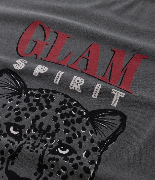 Camiseta Alongada em Algodão Estonado com Estampa Onça Glam Spirit Curve & Plus Size Cinza Estonado 7