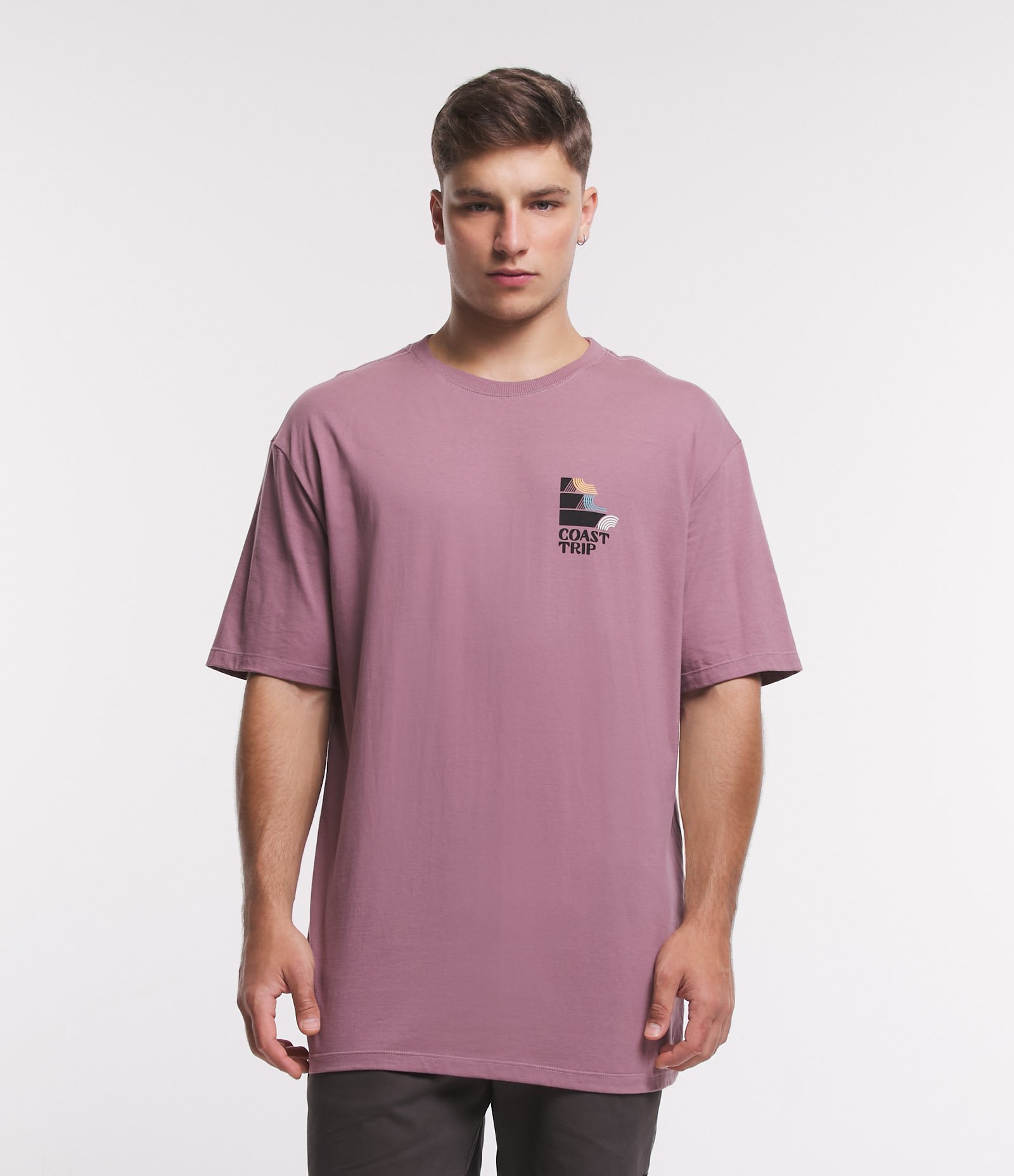 Camiseta Relaxed em Meia Malha com Estampa Frente e Costas Coast Trip Rosa 1