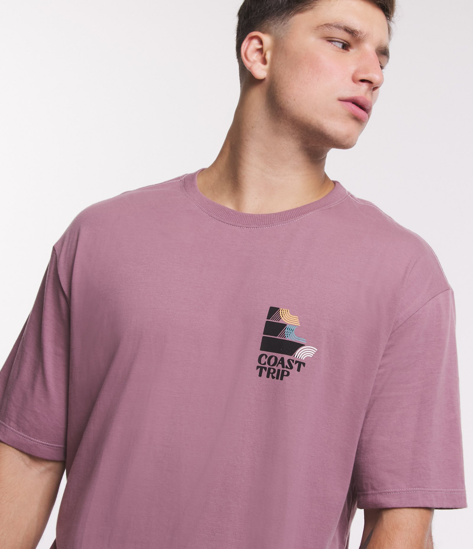 Camiseta Relaxed em Meia Malha com Estampa Frente e Costas Coast Trip Rosa 4