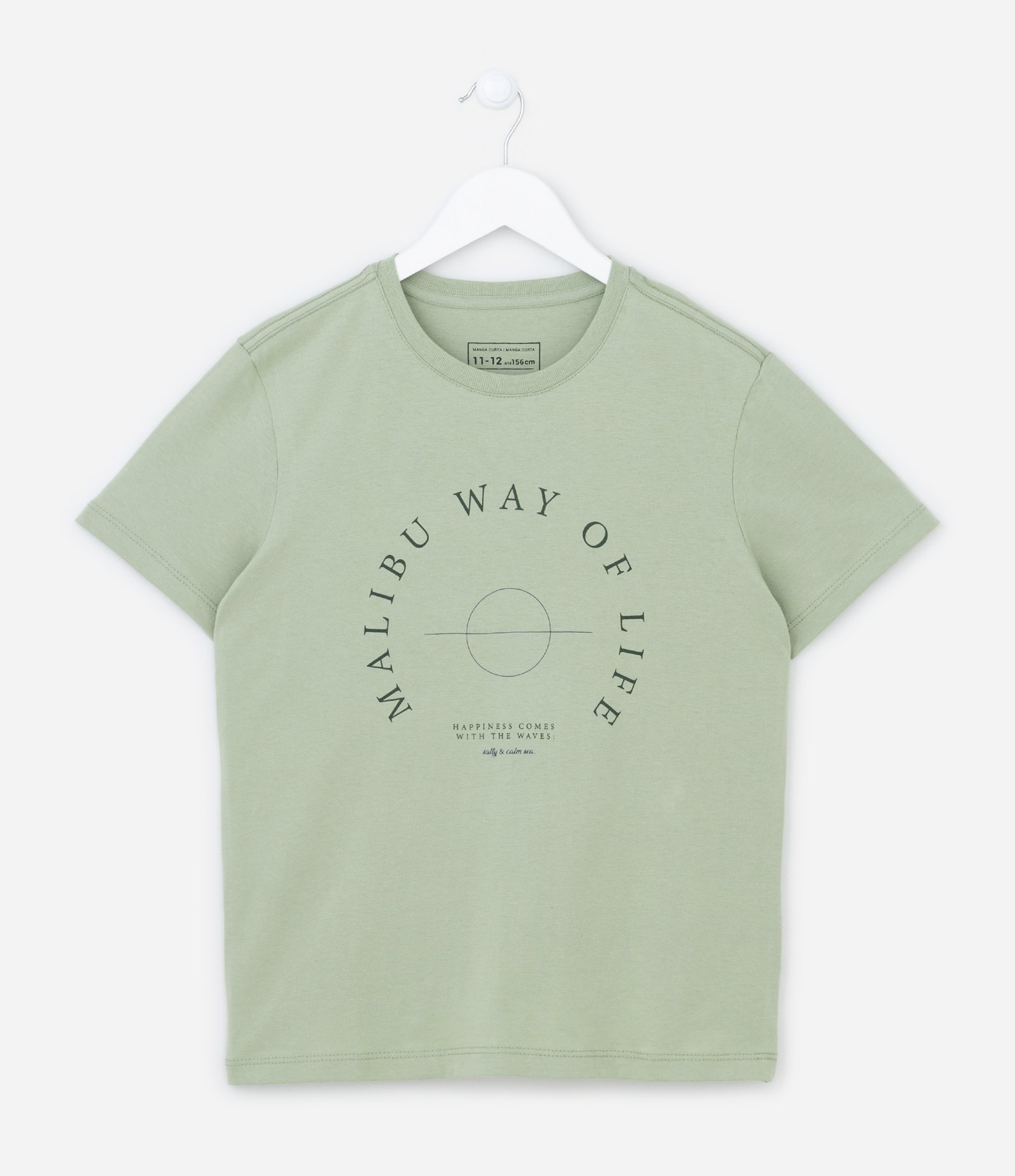 Camiseta Infantil com Lettering Malibu Estampado - Tam 05 a 14 Anos Verde 1