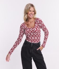 Blusa em Ribana com Amarração e Estampa Geometrica