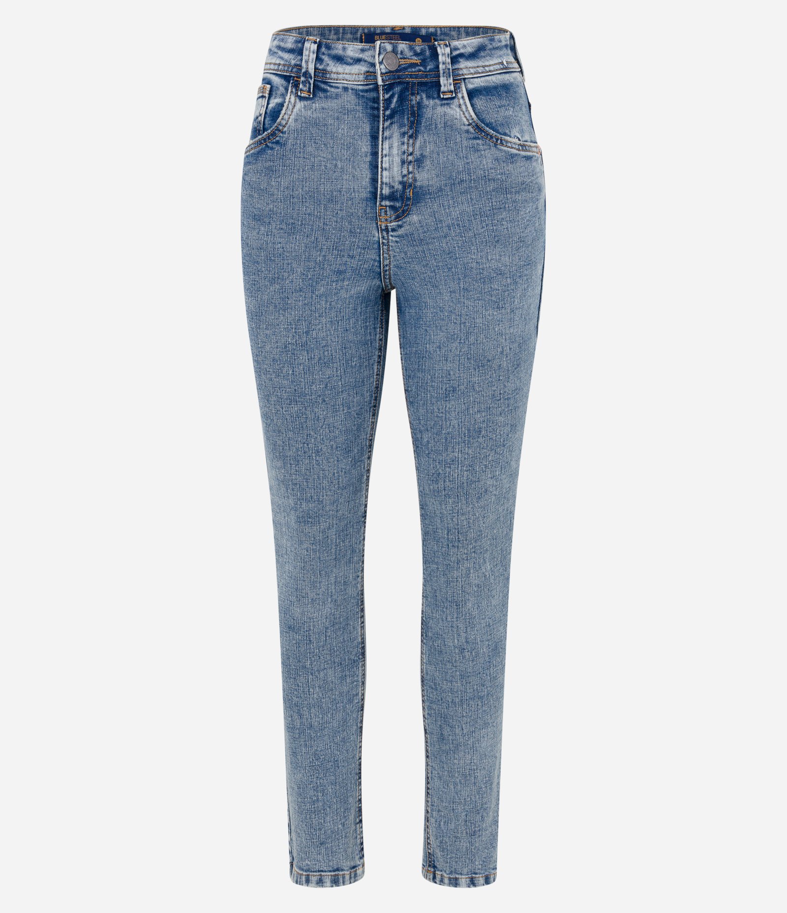 Calça Cigarrete em Jeans Marmorizada Azul 5