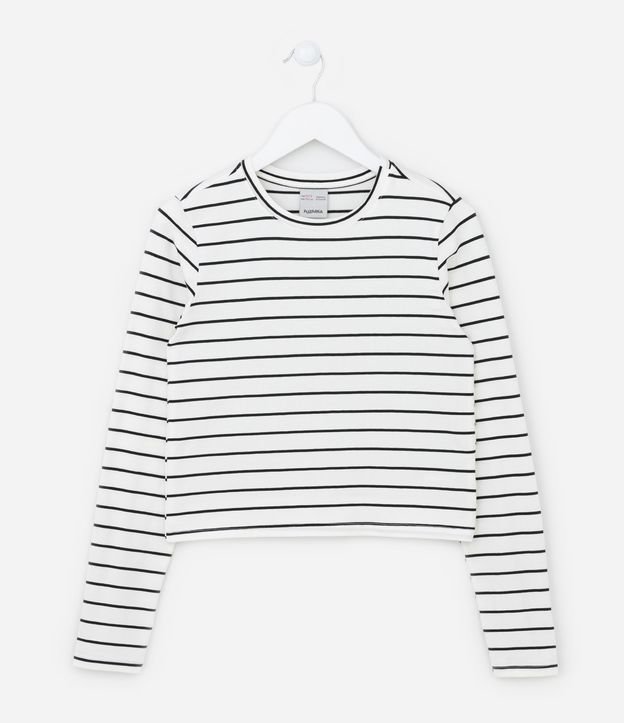 Camiseta Infantil Manga Longa com Estampa Listrada - Tam 5 a 14 anos