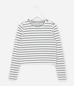 Camiseta Infantil Manga Longa com Estampa Listrada - Tam 5 a 14 anos