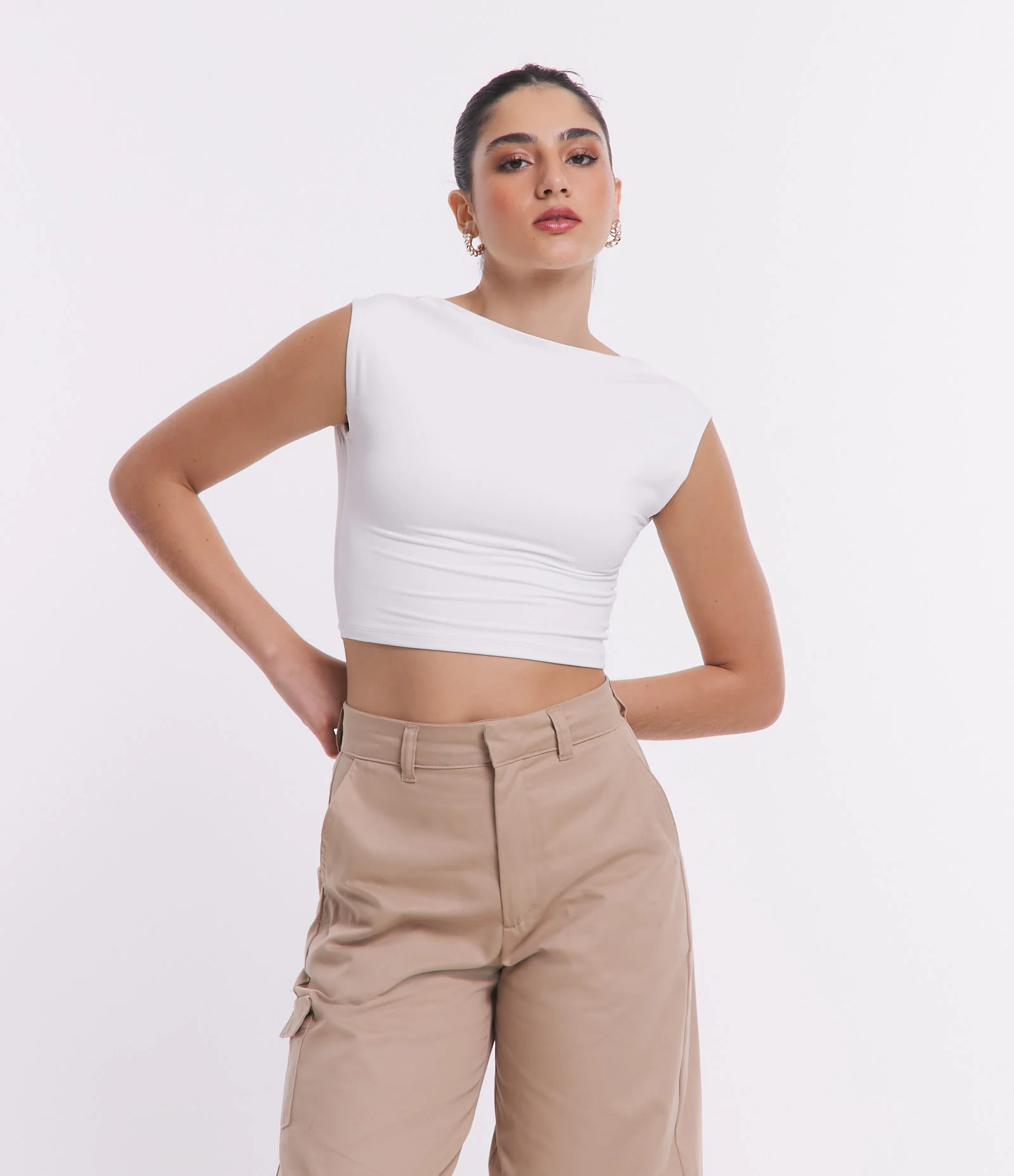 Blusa em Jersey com Costas Abertas e Sem Mangas Branco 1