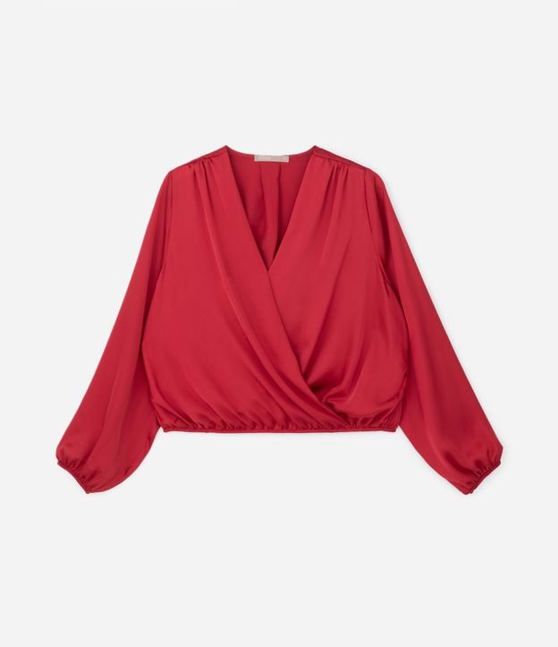 Blusa Acetinada com Transpasse Frontal Curve & Plus Size Vermelho 5