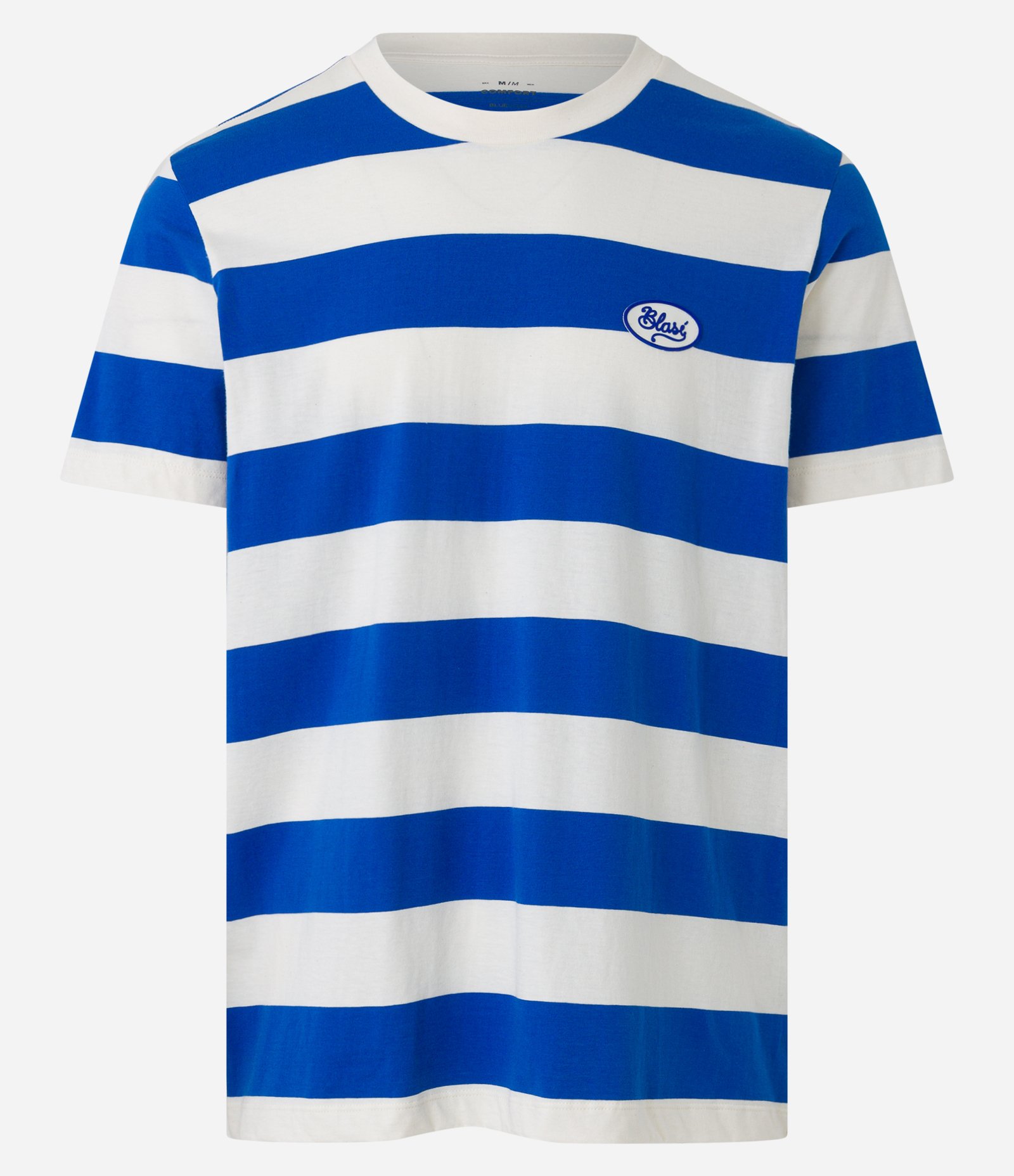 Camiseta Comfort em Meia Malha Listrada com Fio Tinto e Etiqueta Branco/Azul 5