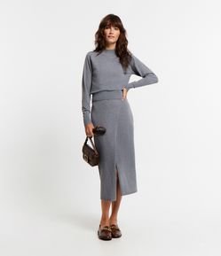 Saia Midi em Tricô com Transpasse Frontal