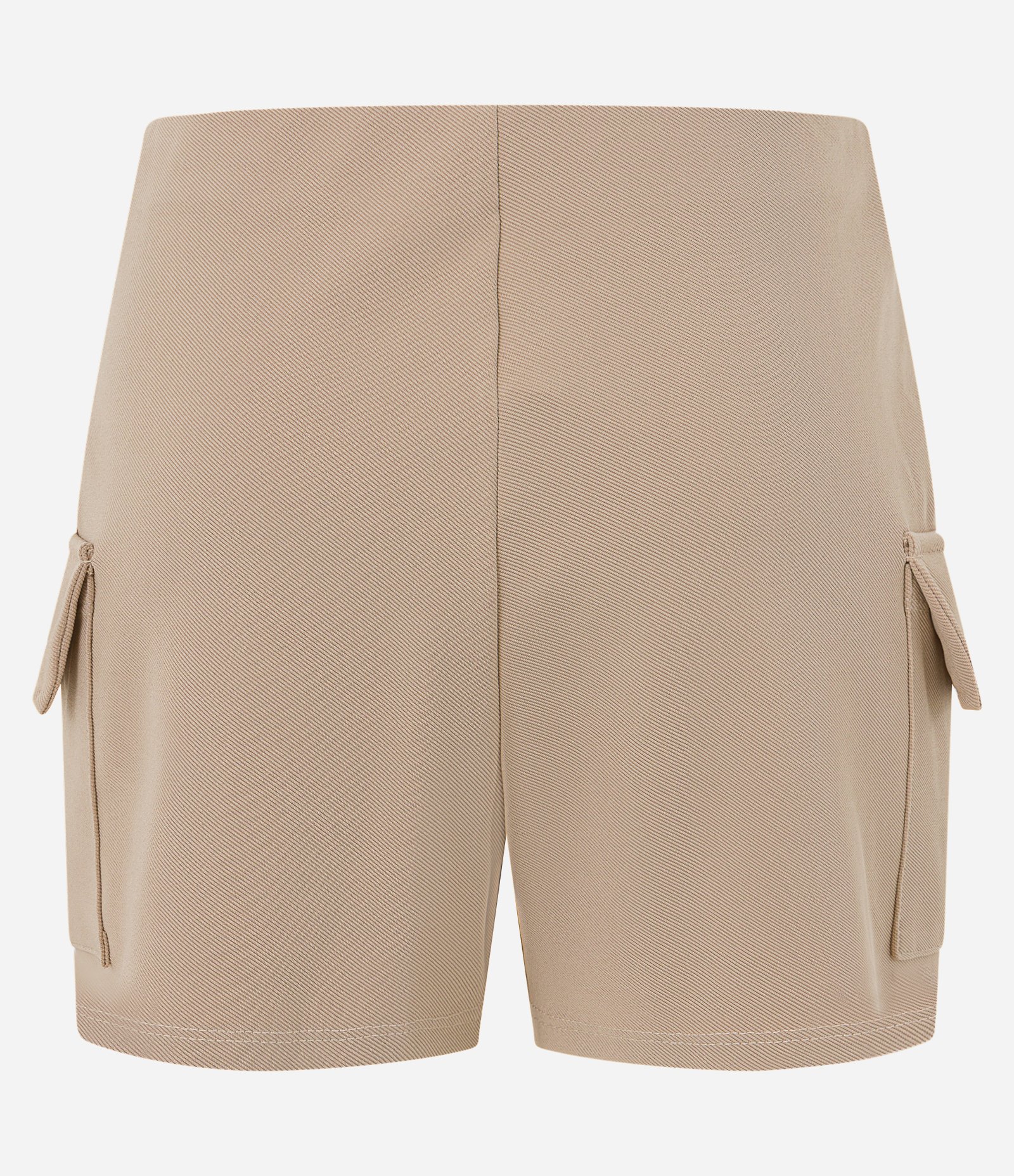 Short Saia em Crepe com Pregas e Bolso Cargo Bege 6