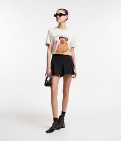 Short Saia em Crepe com Pregas e Bolso Cargo