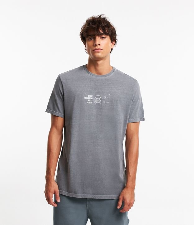 Camiseta Manga Curta em Meia Malha com Estampa Tropical Cinza 5