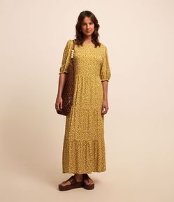 Vestido Midi Evasê em Viscose com Manga Princesa e Estampa Floral Liberty