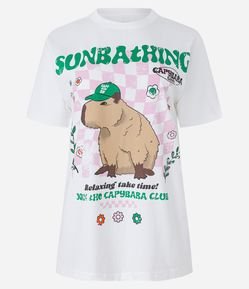 Camiseta Alongada em Meia Malha com Estampa Capivara