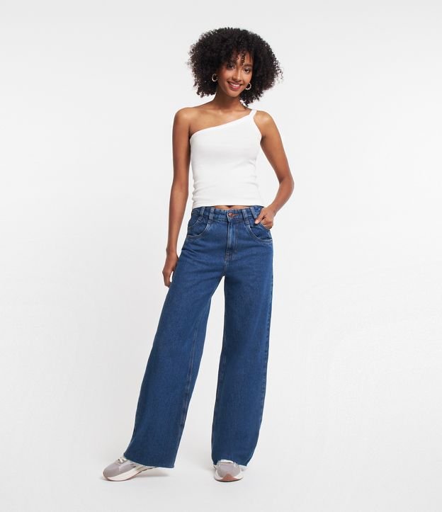 Calça Wide Leg Jeans com Bolso Duplo