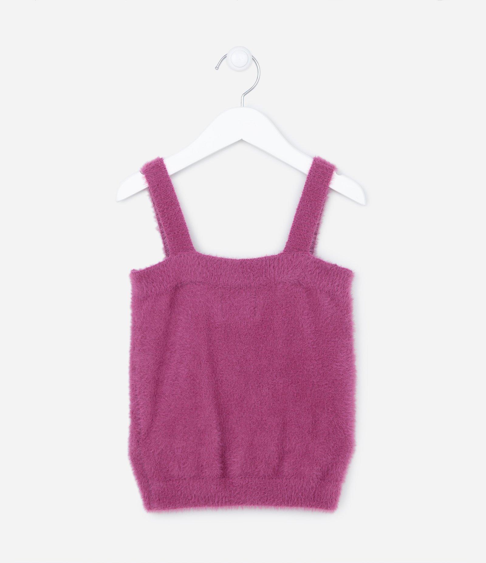 Blusa Cropped Infantil em Tricô com Pelinhos - Tam 5 a 14 Anos Rosa 2