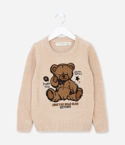 Blusão Infantil em Chenile com Estampa de Urso - Tam 5 A 14 Anos