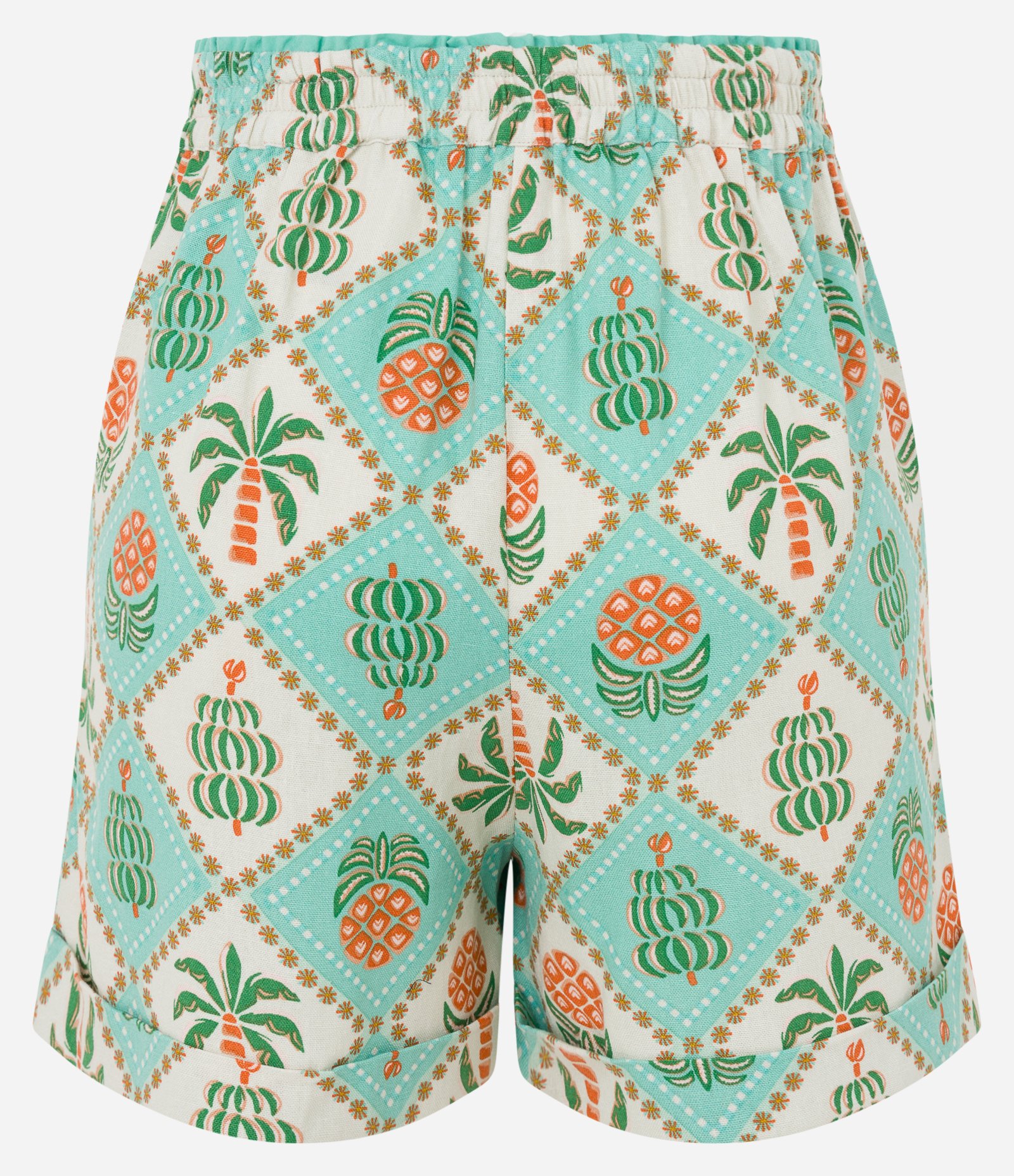 Short em Linho com Passantes Cruzados e Estampa Tropical Verde 7