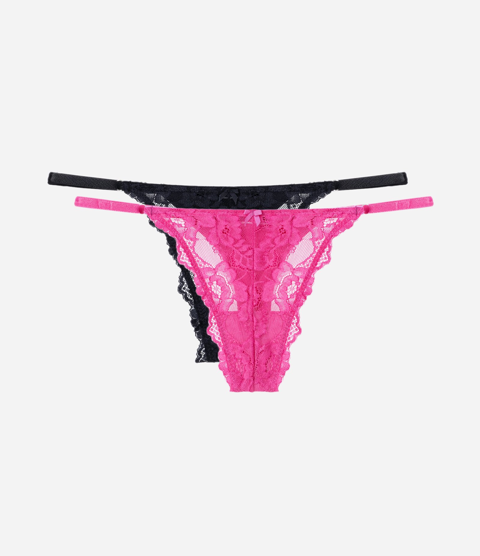 Kit 02 Calcinhas String Fio Duplo em Renda Floral Rosa/Preto 1