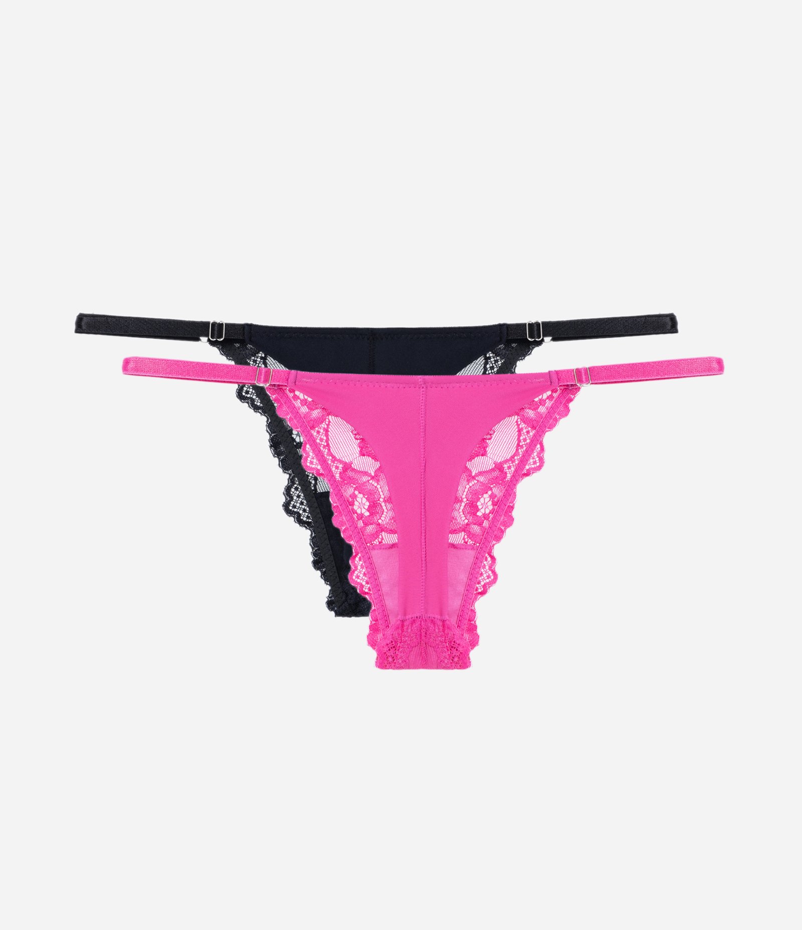 Kit 02 Calcinhas String Fio Duplo em Renda Floral Rosa/Preto 2