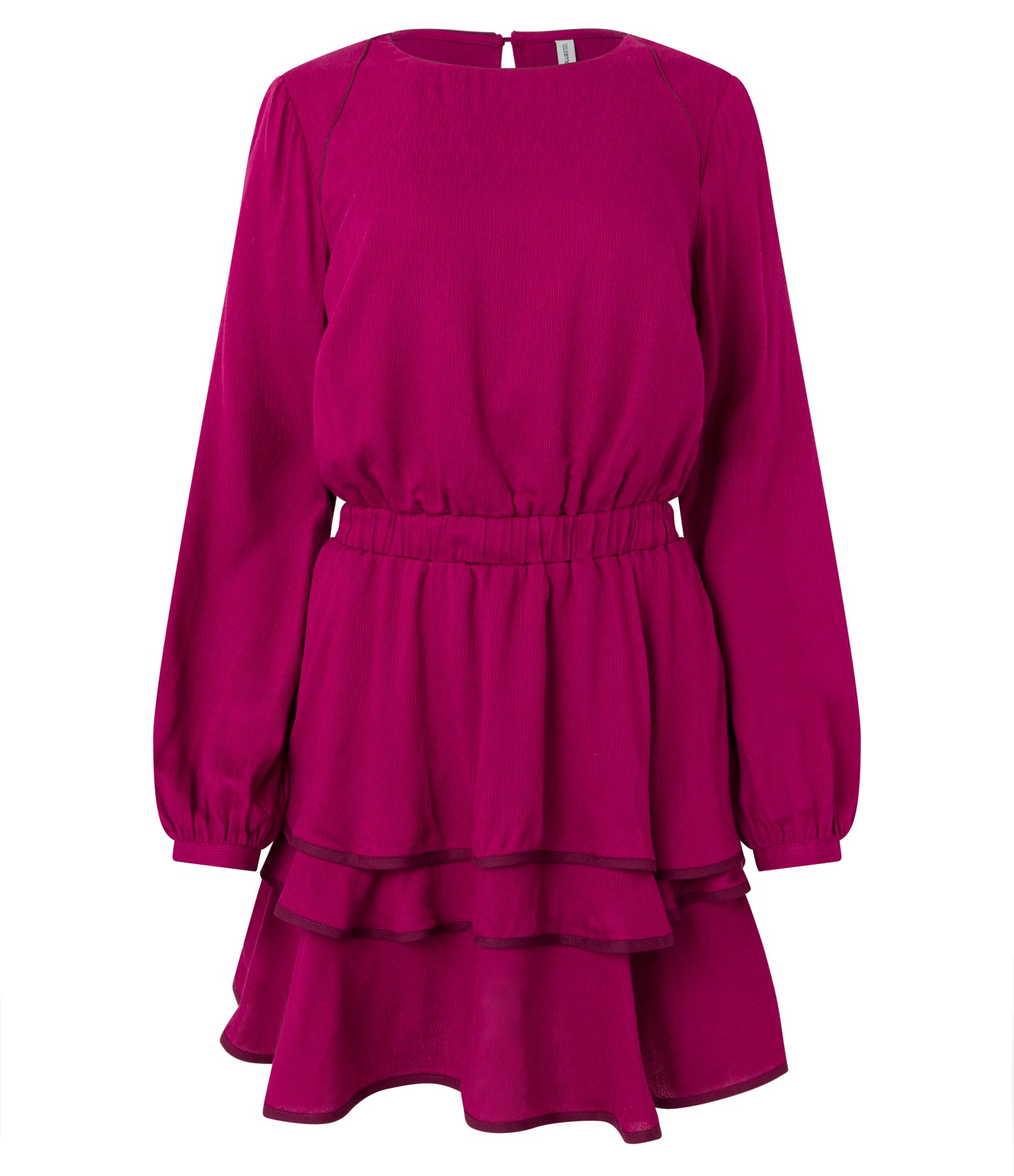 Vestido Curto em Viscose ML com Camadas na Barra e Detalhe Contrastante Vermelho Marsala 6