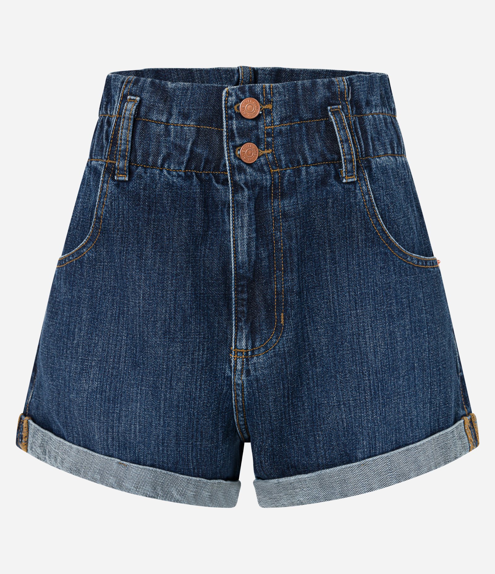 Short Baggy Jeans com Cós Elástico e Barra Dobrada Azul 1