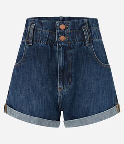 Short Baggy Jeans com Cós Elástico e Barra Dobrada