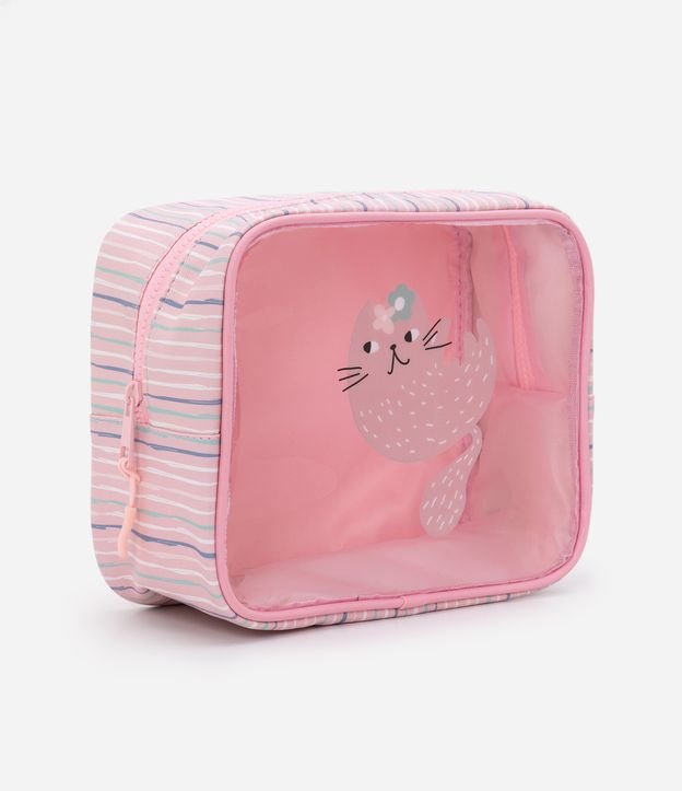 Nécessaire Tijolo Transparente com Estampa de Gatinho