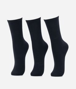 Kit 03 Meias Cano Médio em Algodão sem Costura e Texturizadas