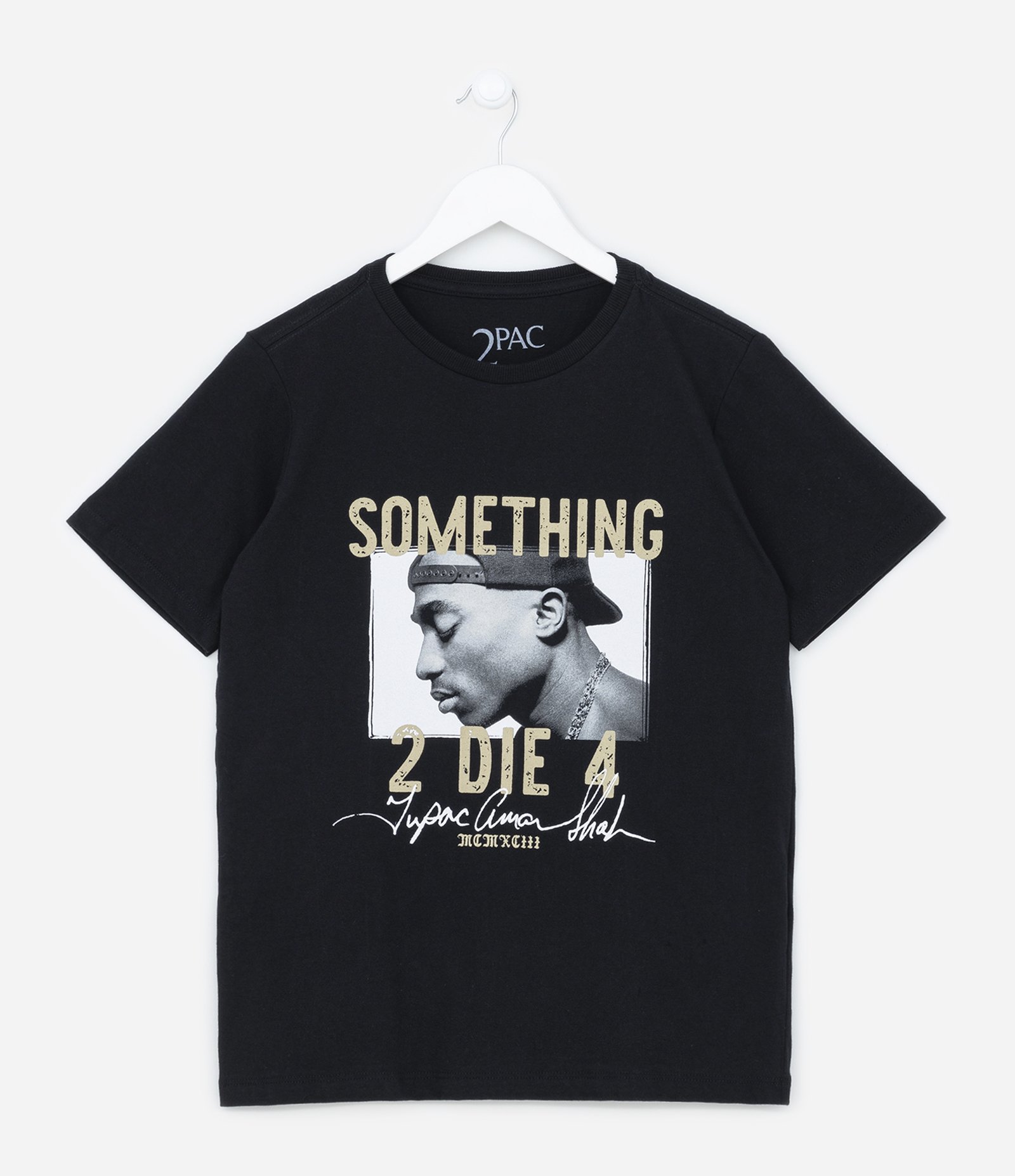 Camiseta Infantil Manga Curta com Estampa do 2Pac - Tam 5/6 a 13/14 anos Preto 1