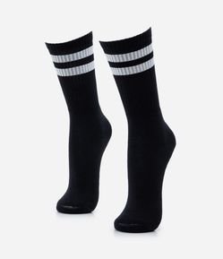 Meia Cano Alto em Algodão com Textura Canelada e Listras