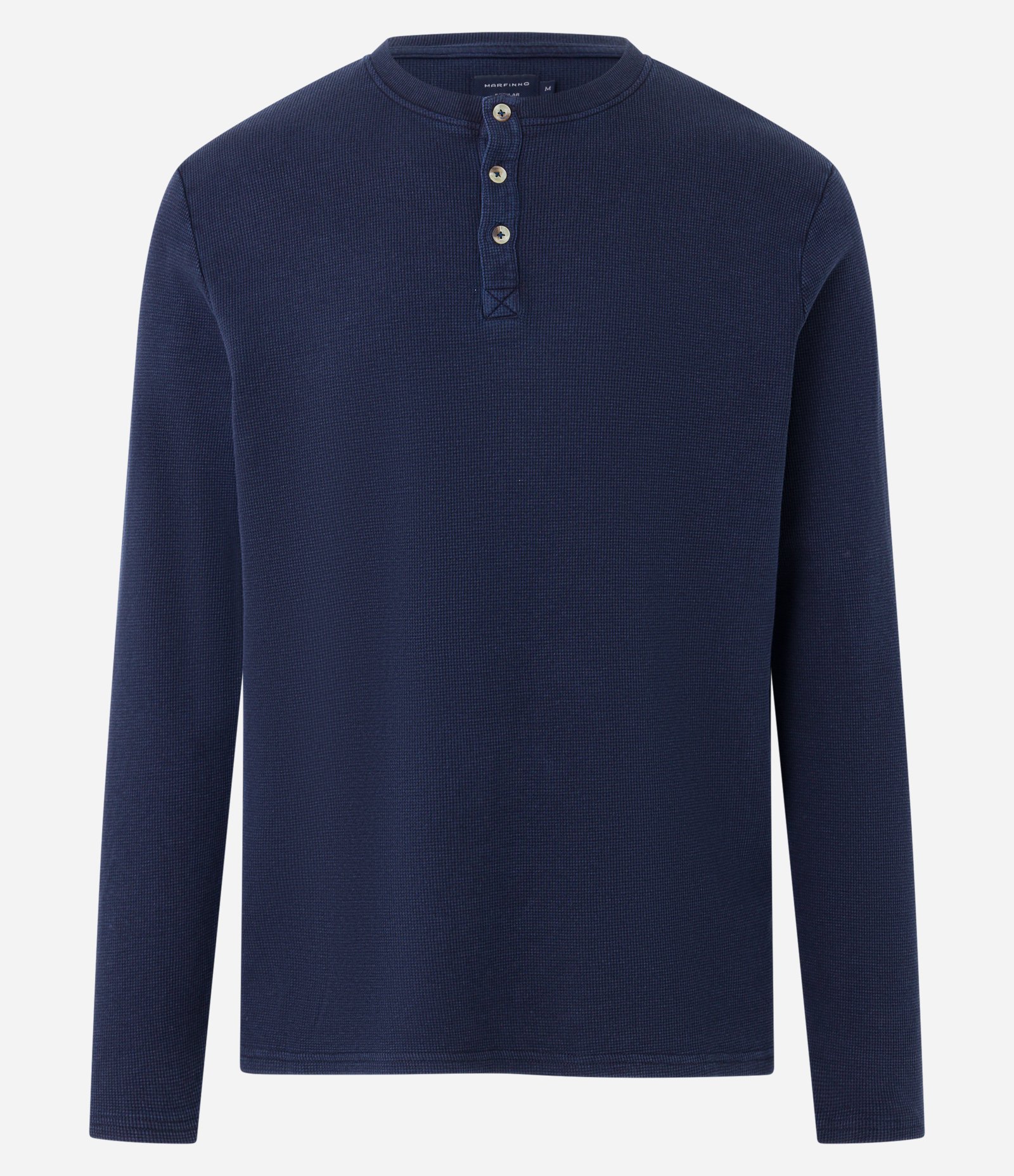 Camiseta Texturizada em Algodão com Botões na Gola Azul Marinho 7