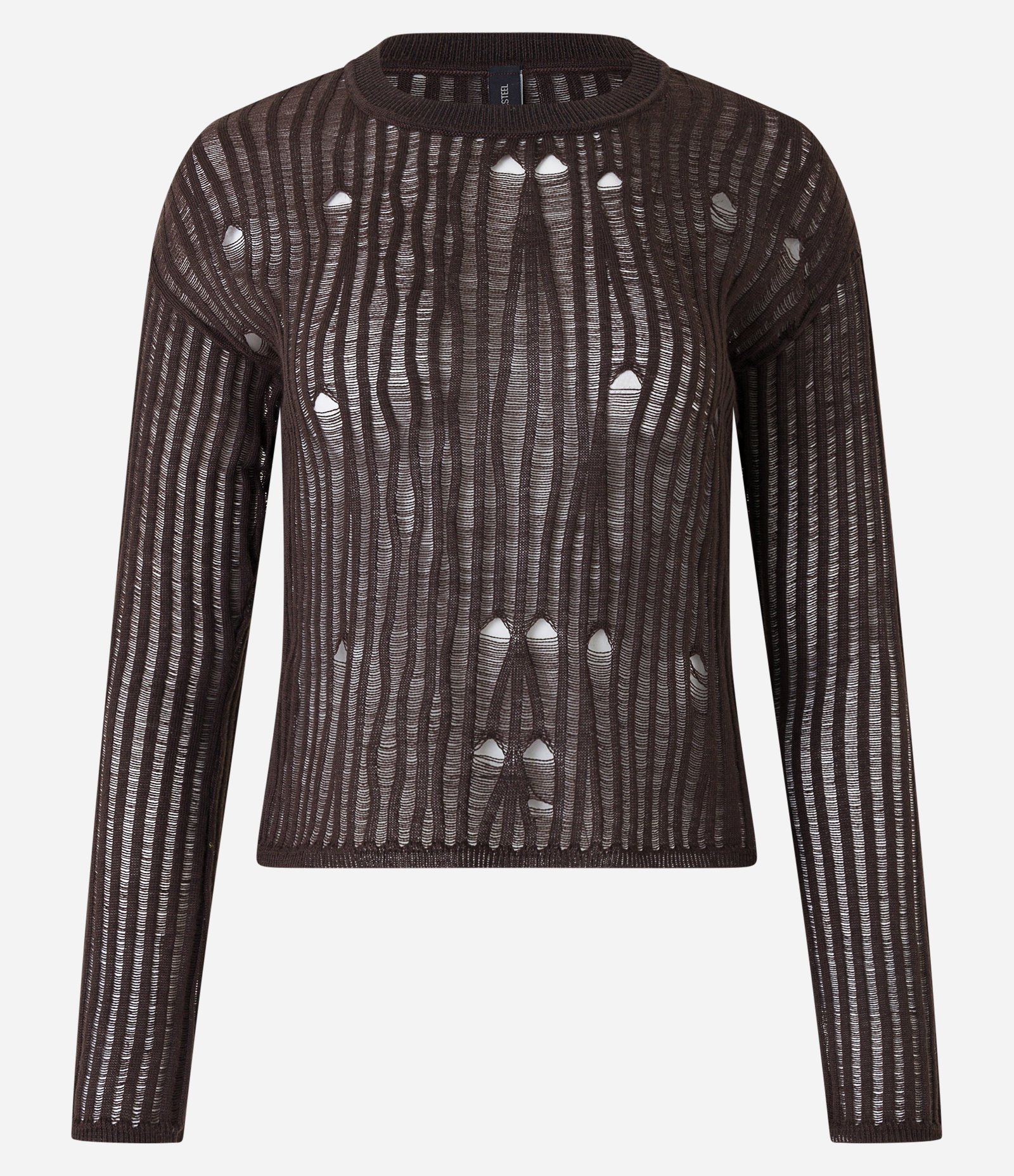 Blusa em Tricô  Furadinha e Manga Longa Marrom 5