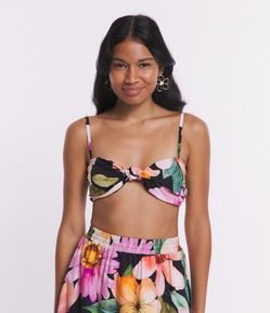 Top de Alça em Tricoline com Torcido e Flores Aquareladas Estampadas