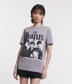 Camiseta Manga Curta em Meia Malha com The Beatles Estampado