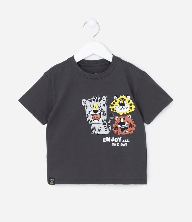 Camiseta Infantil Manga Curta com Estampa de Tigres - Tam 1 a 5 anos Cinza 1