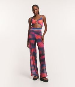 Body Cavado Estampa Abstrata com Recortes e Argola