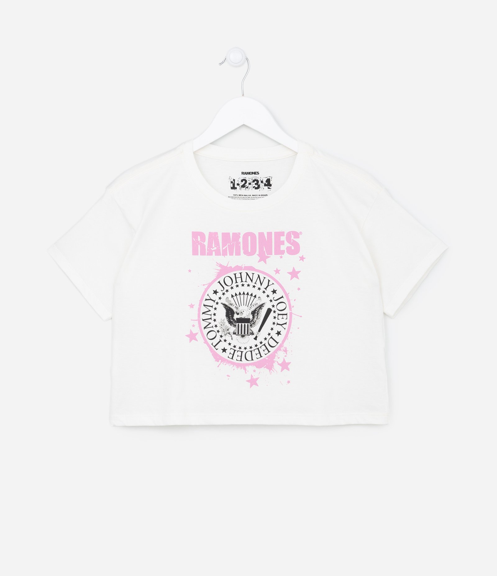 Camiseta Cropped Infantil com Estampa do Ramones - Tam 5 a 14 anos Snow White 1