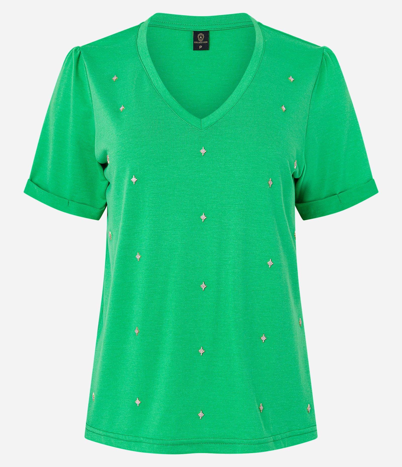 Blusa Manga Curta em Viscolycra com Brilhos Aplicados Verde 6