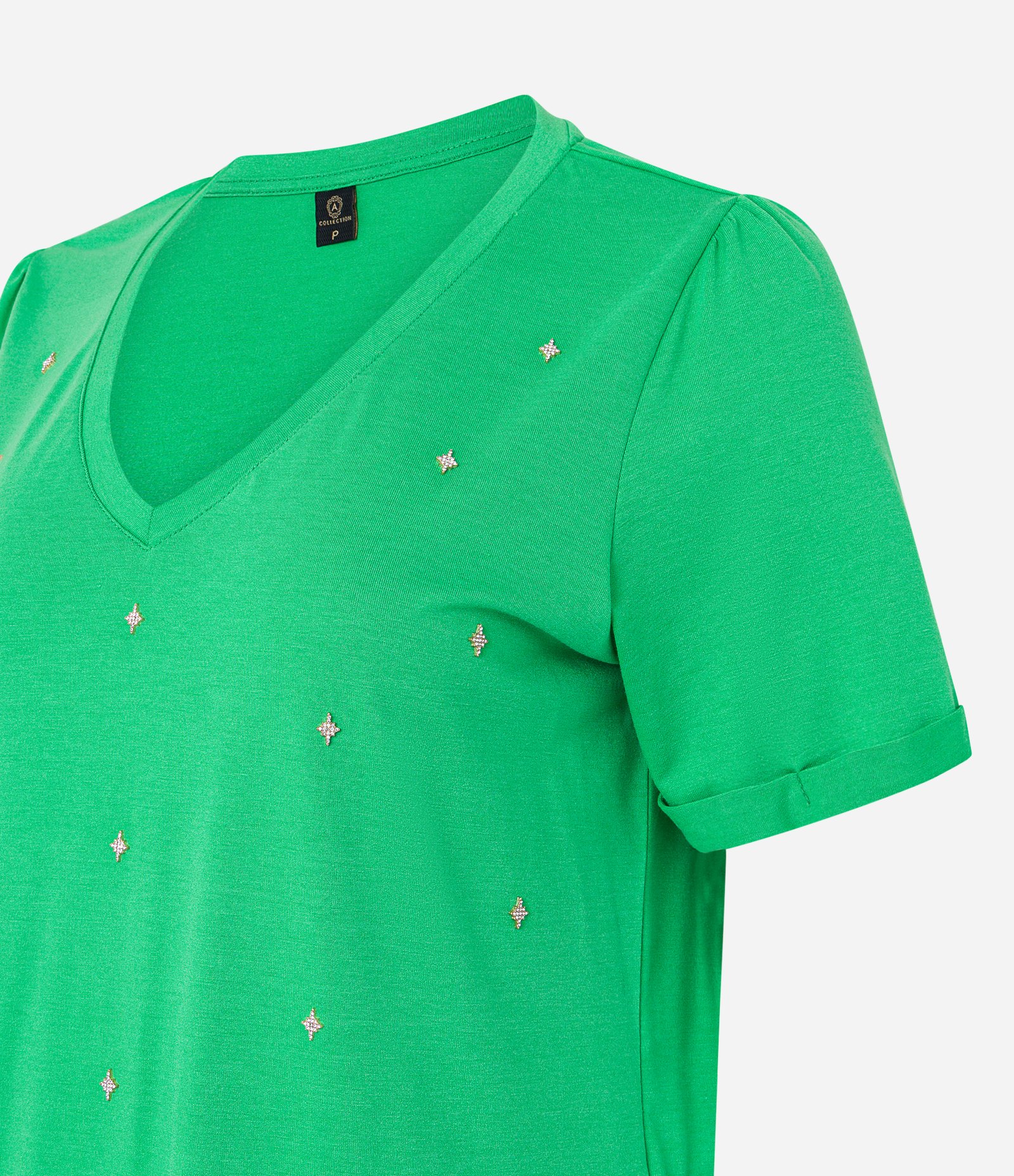 Blusa Manga Curta em Viscolycra com Brilhos Aplicados Verde 7