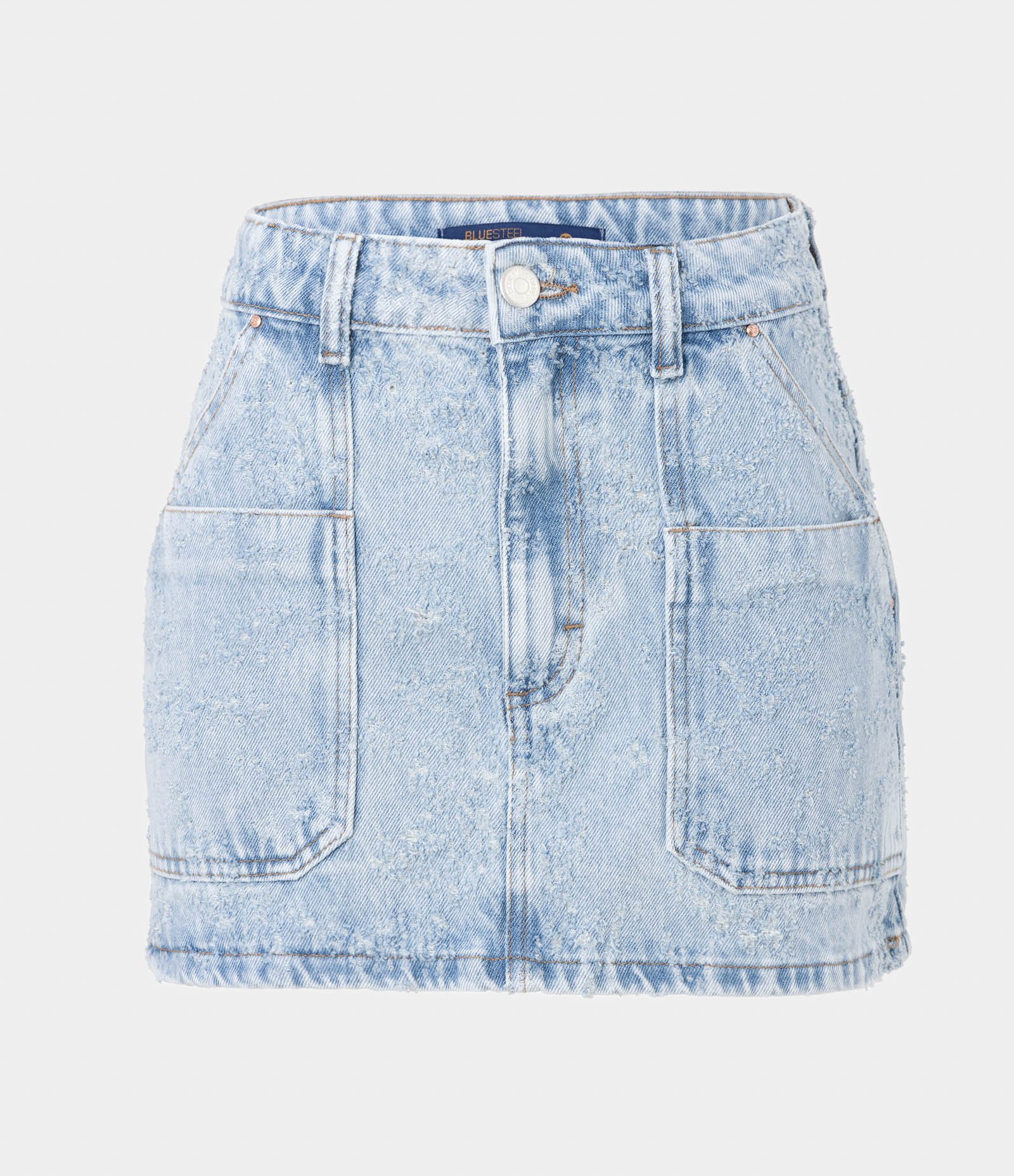 Saia Jeans com Bolso Grande Lateral e Recortes Azul 1