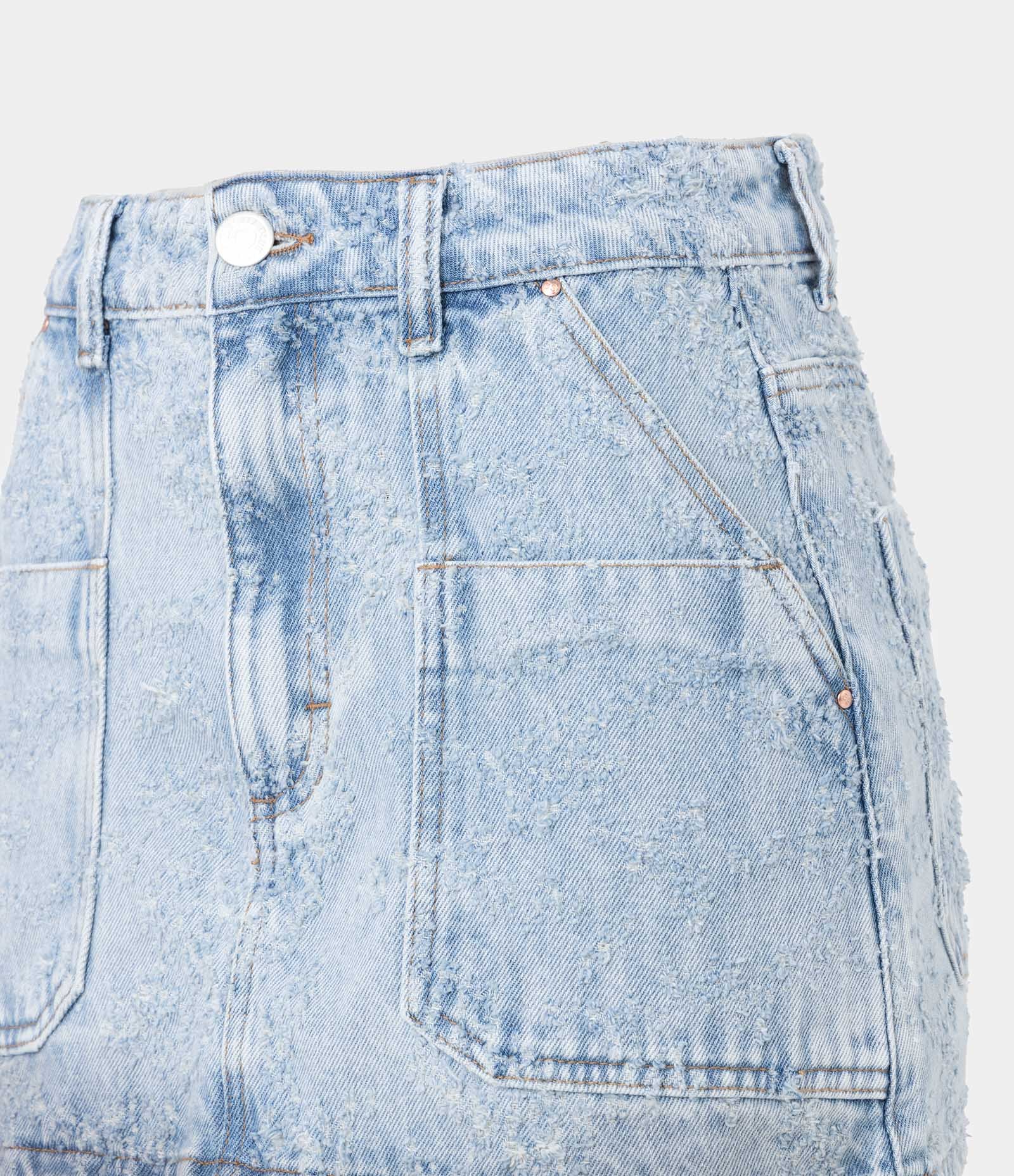 Saia Jeans com Bolso Grande Lateral e Recortes Azul 2