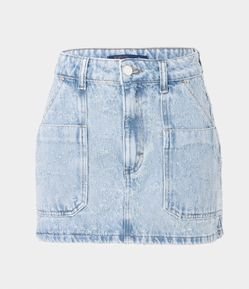 Saia Jeans com Bolso Grande Lateral e Recortes