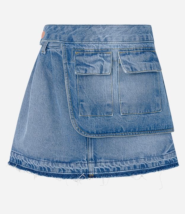 Saia Jeans com Pochete Acoplada e Barra Desfeita Azul 8