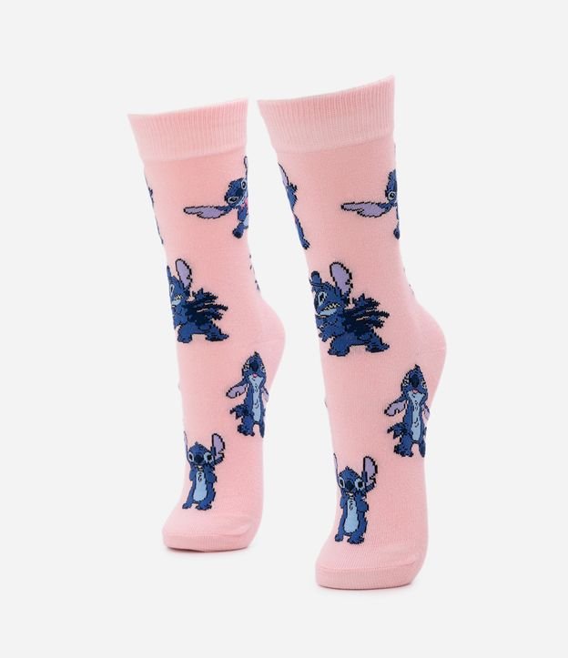 Meia Cano Alto em Algodão com Estampa Stitch
