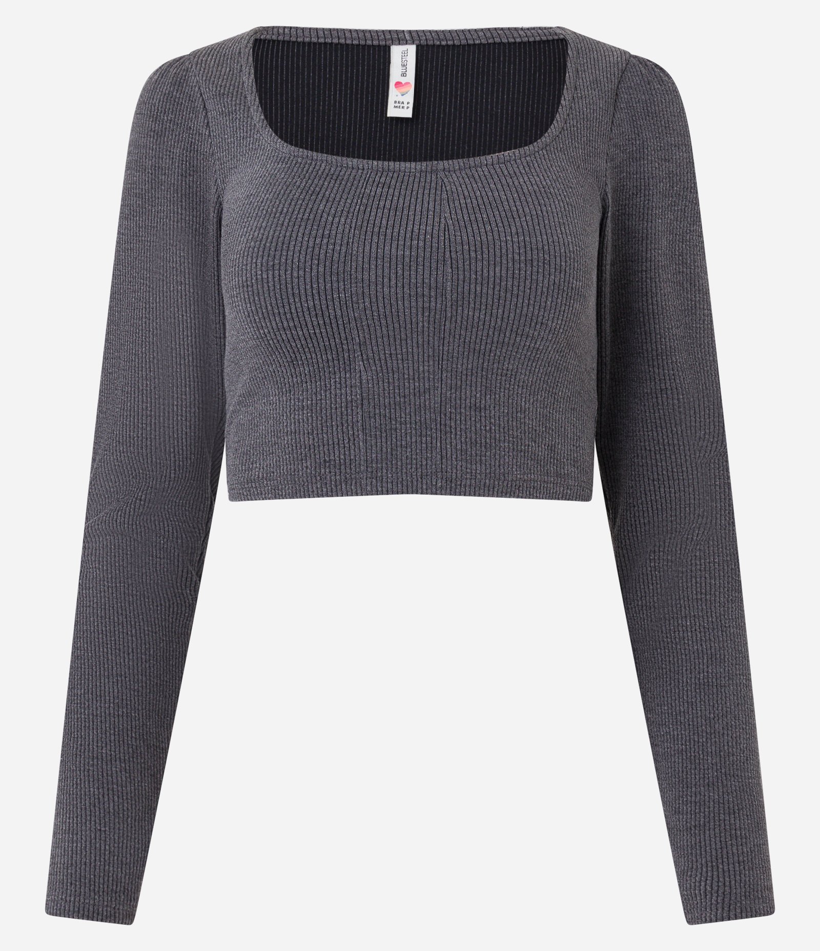 Blusa Cropped em Ribana com Textura Cinza 5